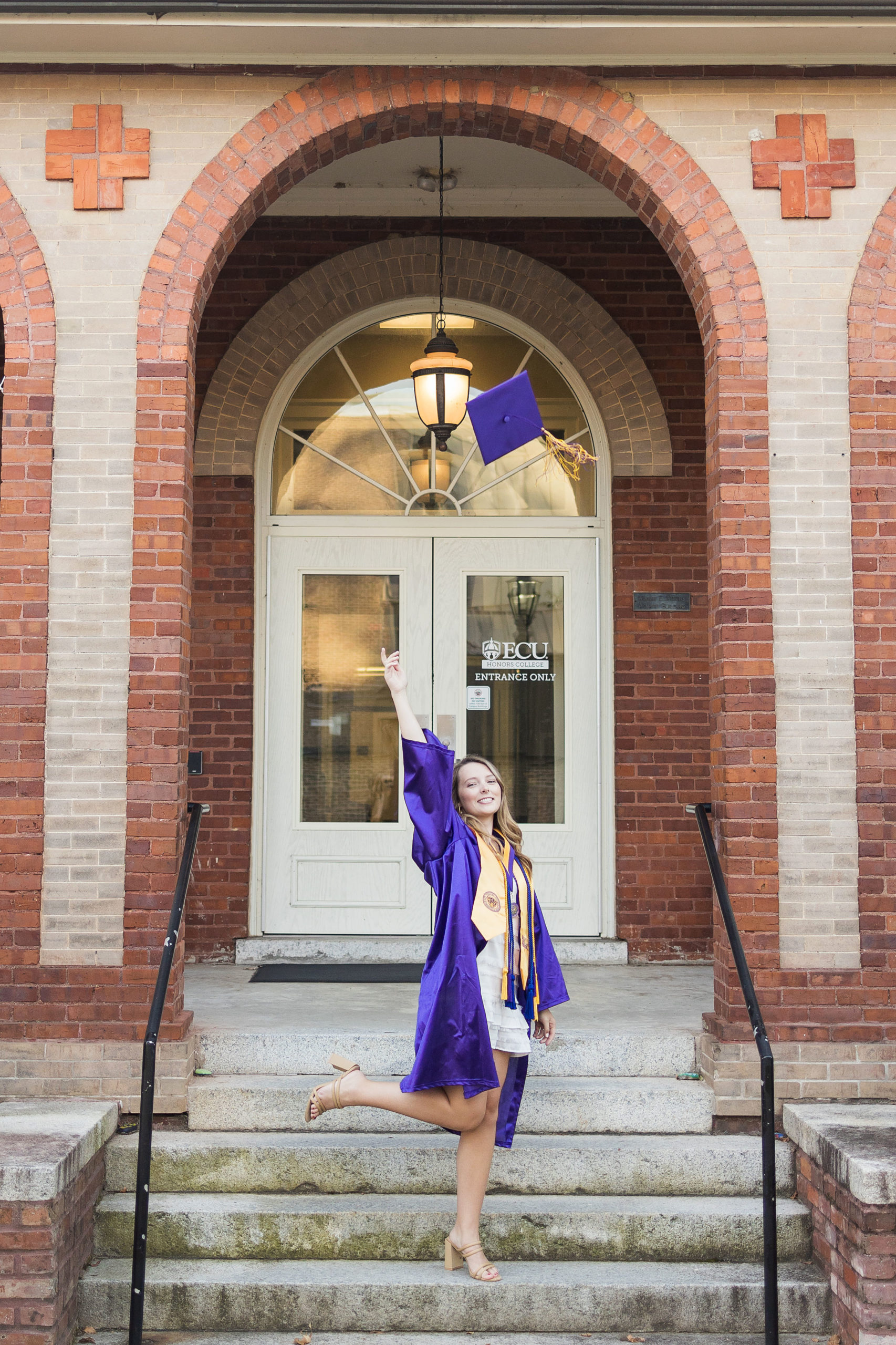 Sarah Hilts photography, senior photographer , nc senior photographer , east Carolina graduation , ECU cap & gown session , Graduation ECU , Cap & gown session, graduation day , Purple and gold , ECU pirates.