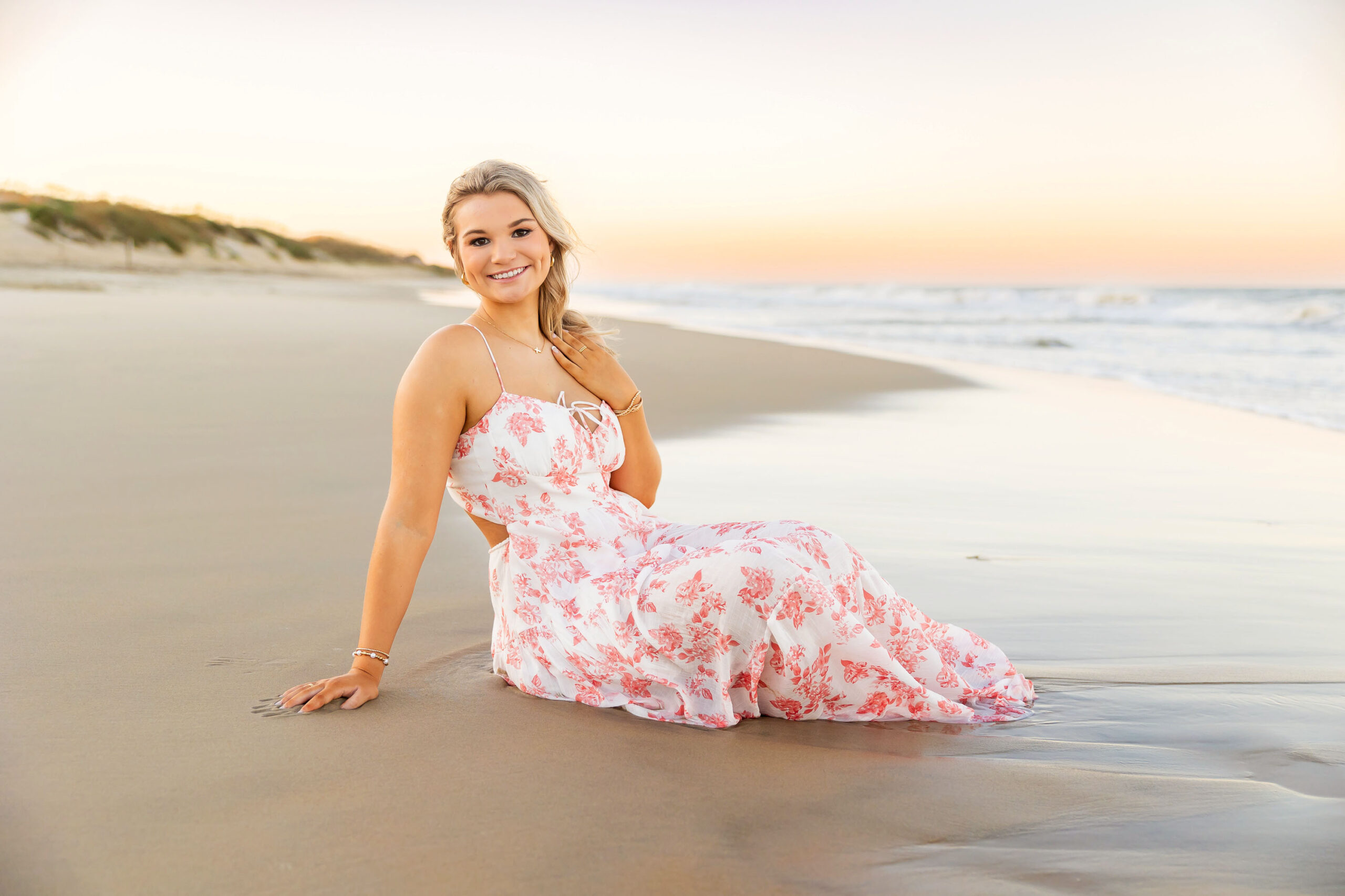 senior session coquina beach obx soft golden hour background
