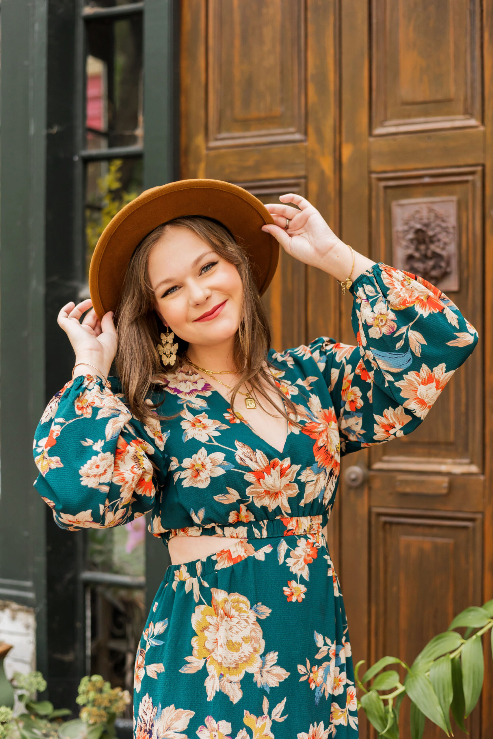 fall senior session in urban background