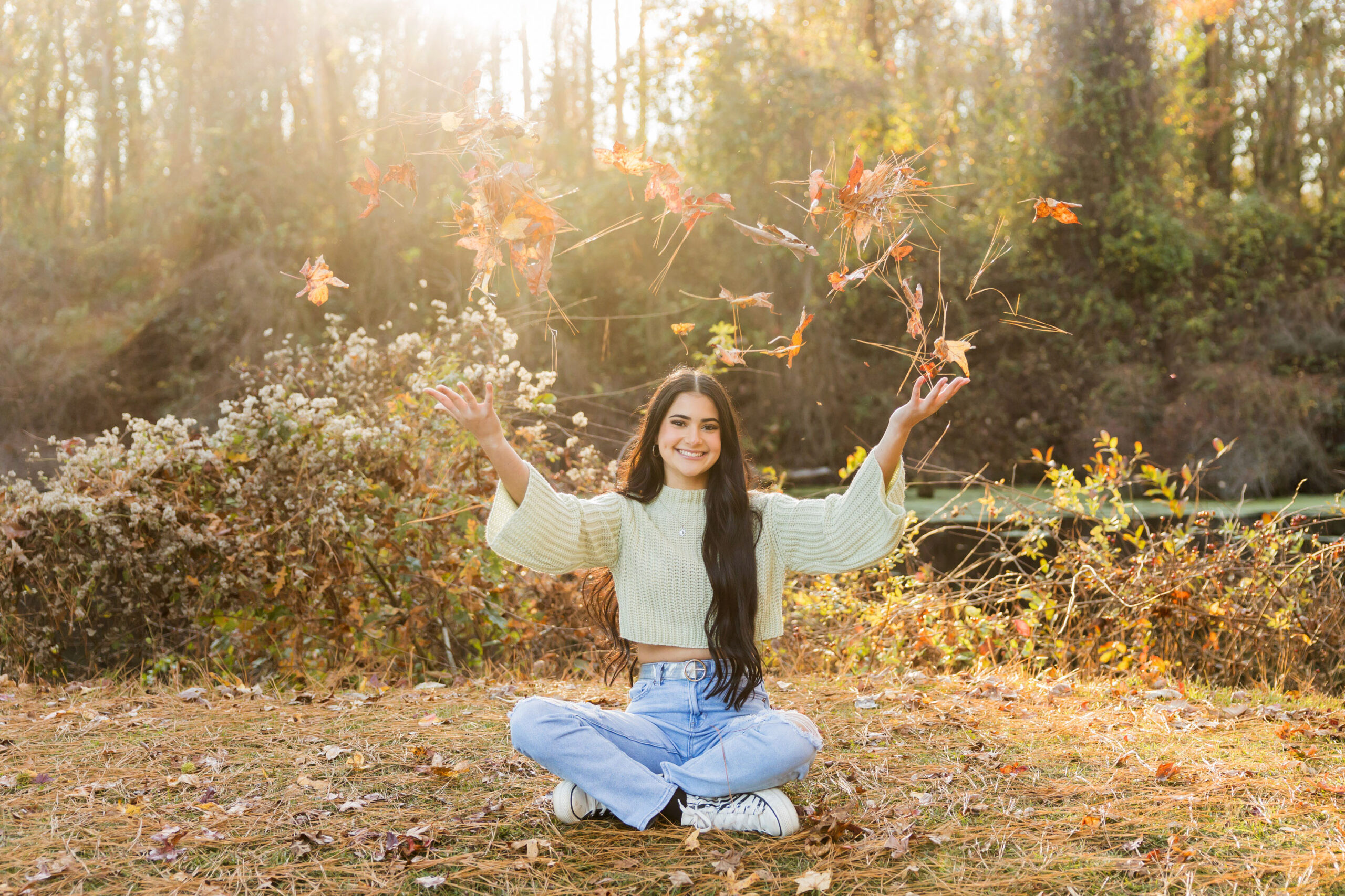 Fall colors and golden light create the perfect backdrop for senior portraits in Eastern North Carolina.