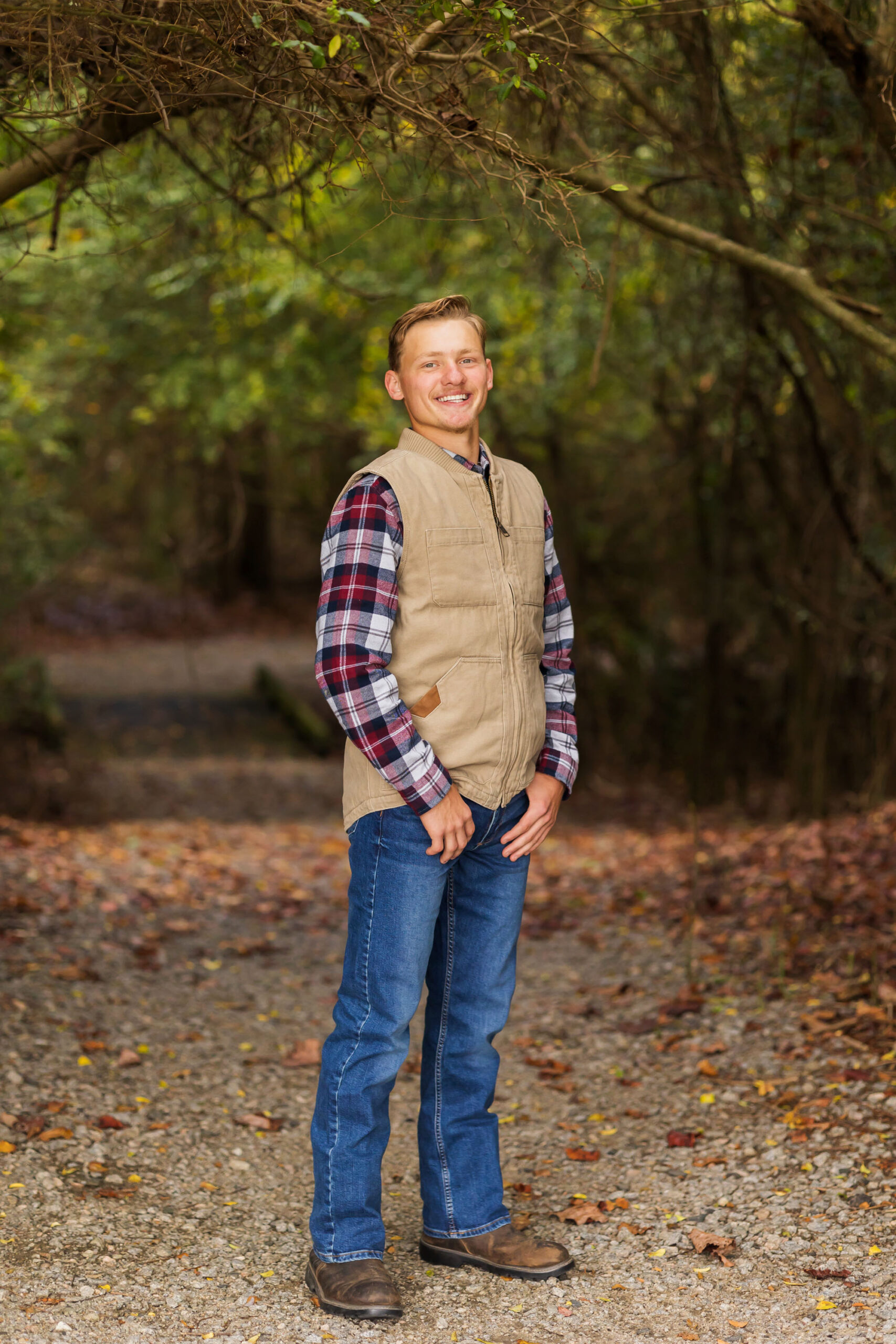 Fall senior session for guy with flannel shirt and truck in Hertford, NC.